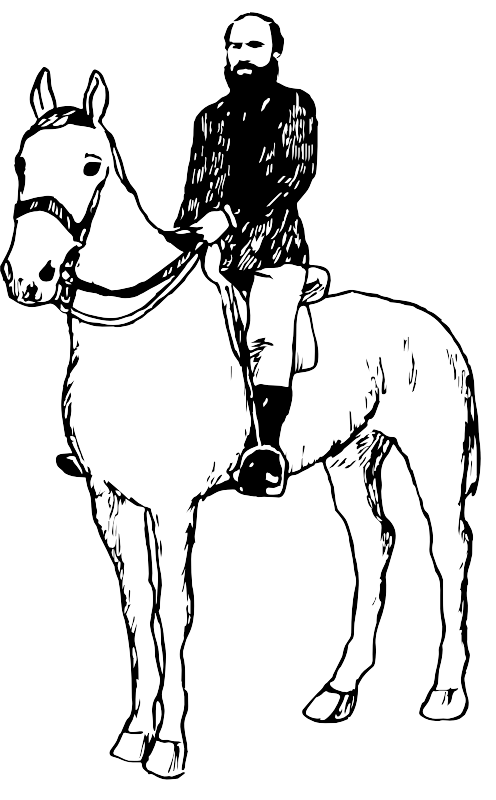 Black and white pic of man on a horse