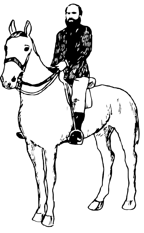 Black and white pic of man on a horse - Openclipart