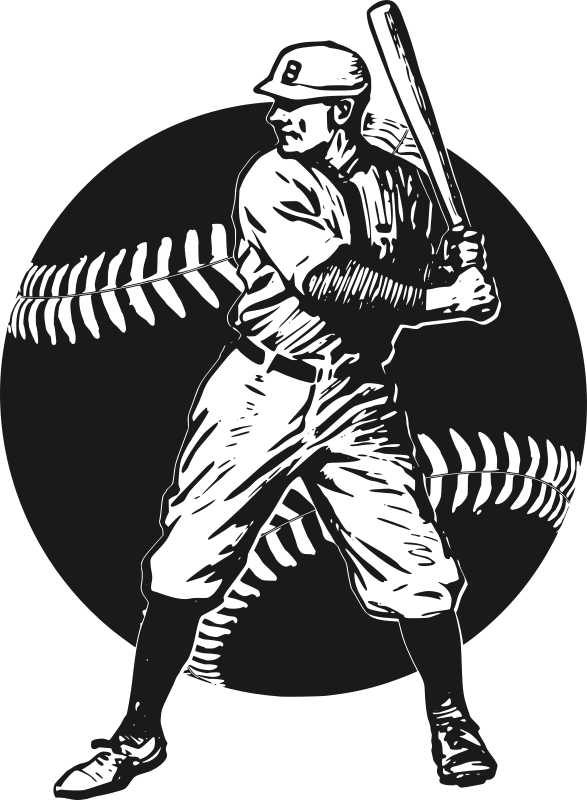 Baseball player clipart, vintage illustration