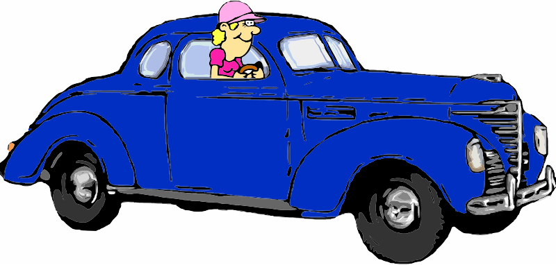 A vintage car with woman driving - Openclipart