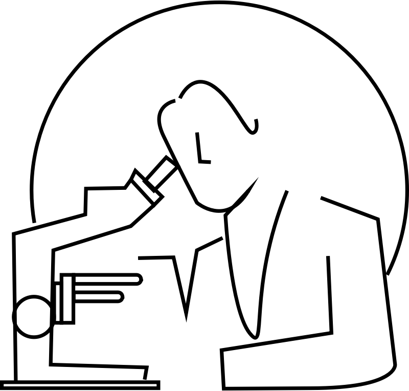 Chemist viewing Microscope Line Drawing