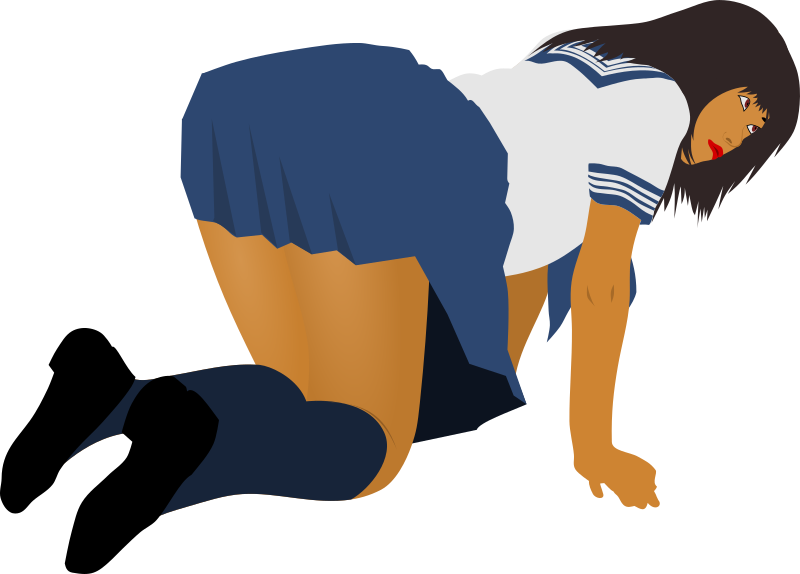 Crawling School Girl