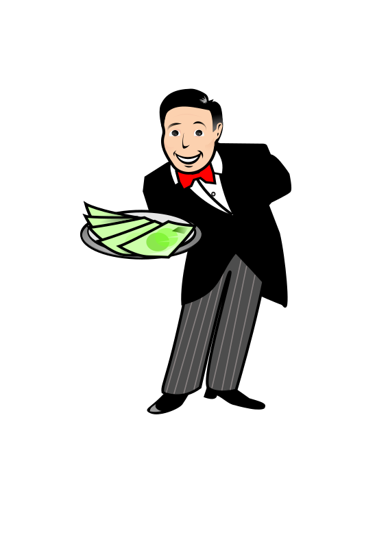 Butler / Waiter Giving a Plate of Cash