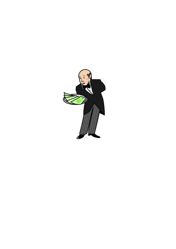 Butler / Waiter Giving a Plate of Cash 