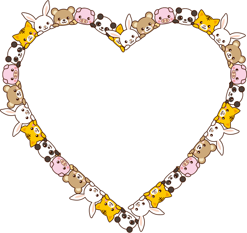 Cute Animals Heart Frame