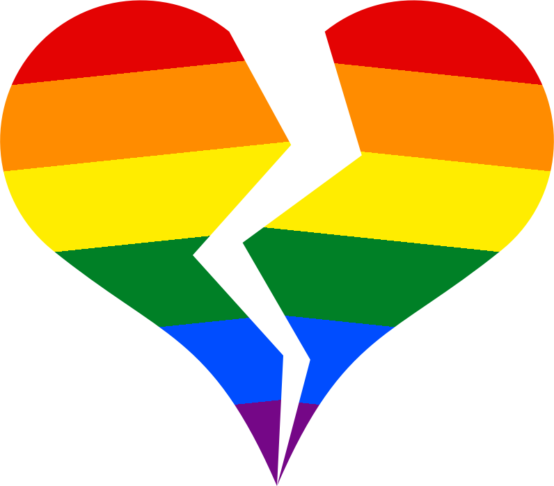 Broken heart with gay pride colors