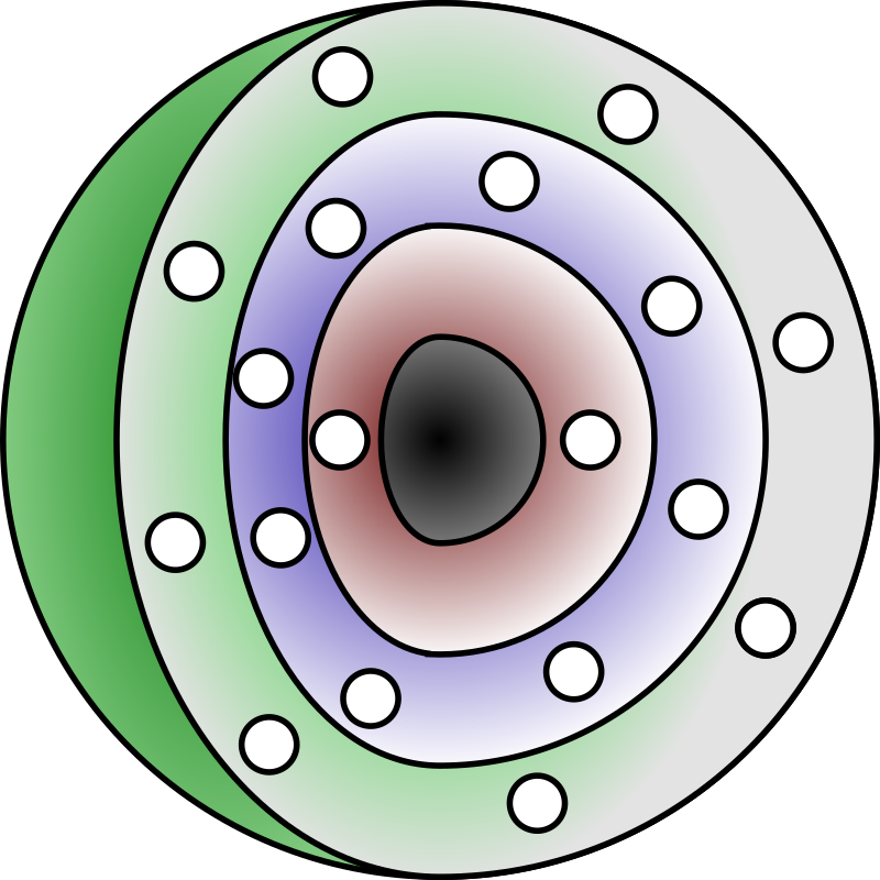 Schalenmodell eines Atoms in 3D mit Elektronen