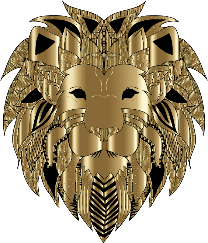 Decorative Lion Head Line Art By Alexas_Fotos Gold