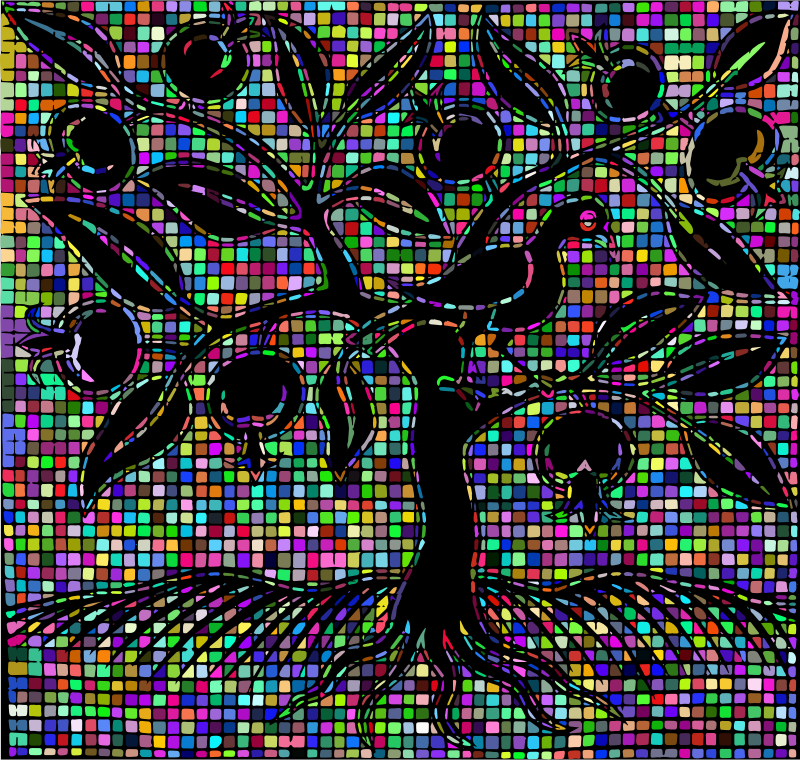 Vintage Bird In A Tree Mosaic Colorful