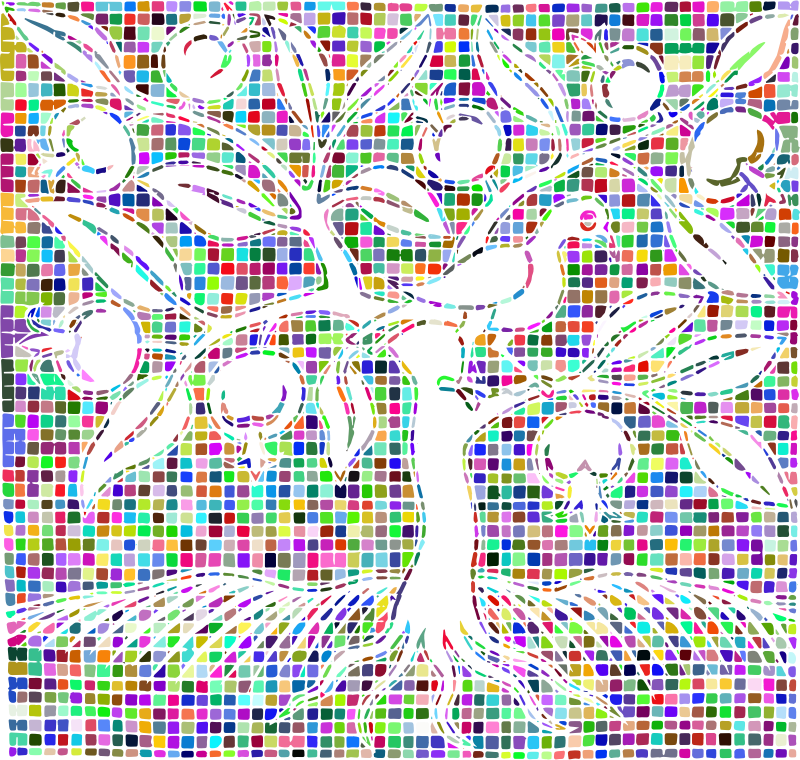 Vintage Bird In A Tree Mosaic Colorful No BG