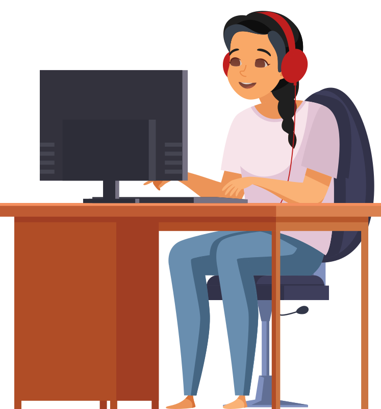 Young Woman Sitting At Computer Desk - Openclipart