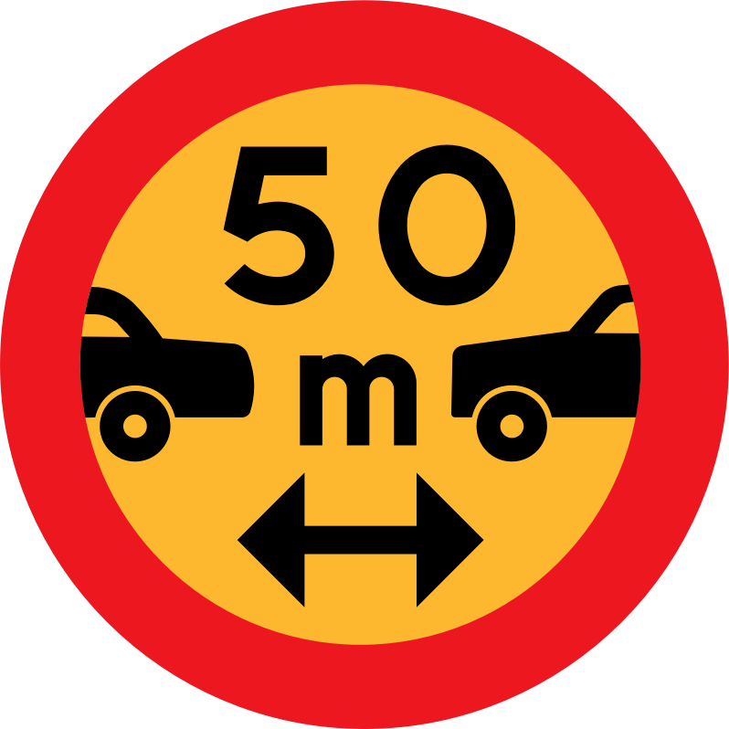 50m between cars sign