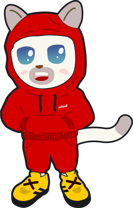 A Siamese cat wearing a red tracksuit