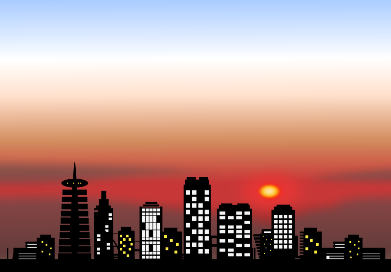 cartoon sunset city