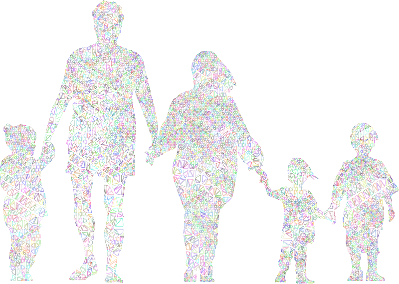 Family Holding Hands Minus Ground Silhouette Low Poly Wireframe Colorful