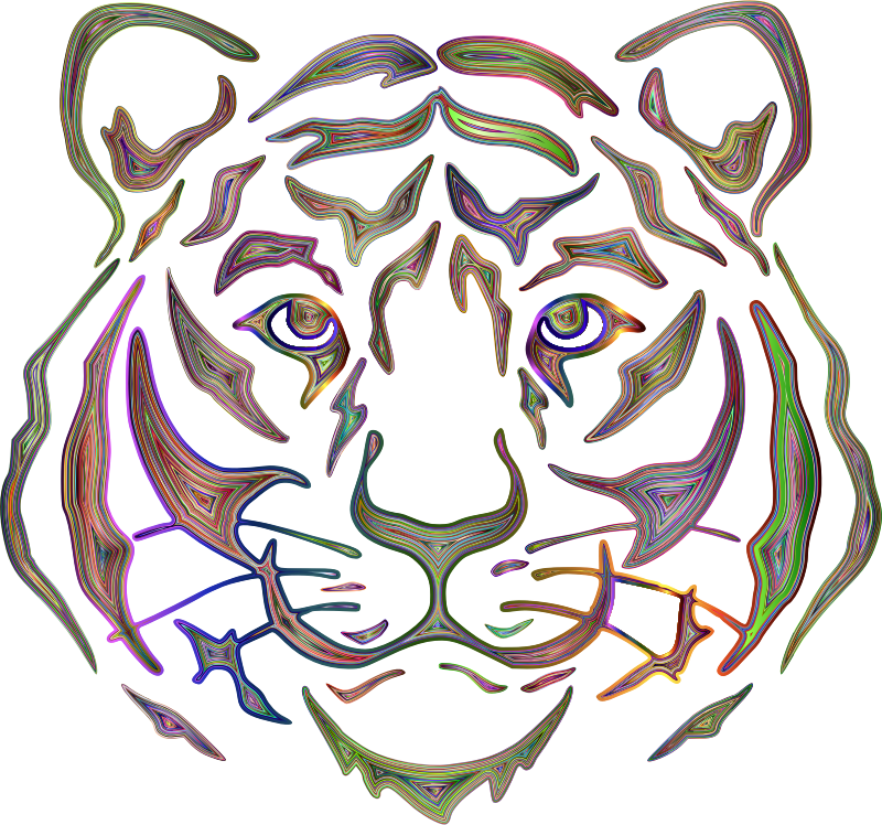 Bengal tiger face, tiger majestic, roar, psychedelic, vivid color line art