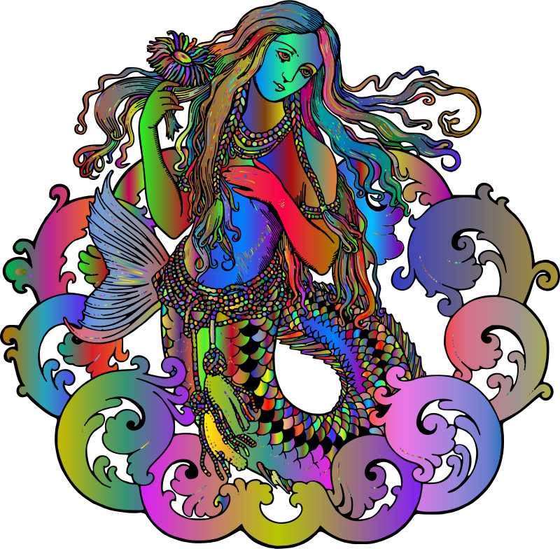 Vintage Mermaid Line Art Polyprismatic