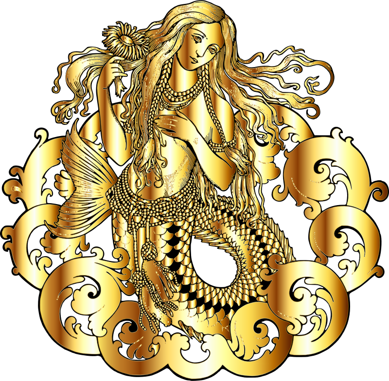 Vintage Mermaid Line Art Gold