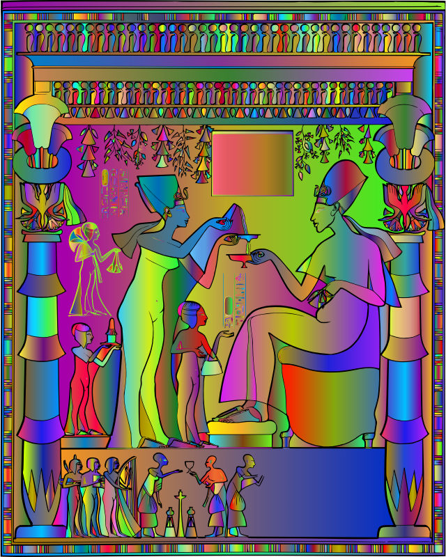 Pharaoh Khouenaten Served By The Queen Polyprismatic