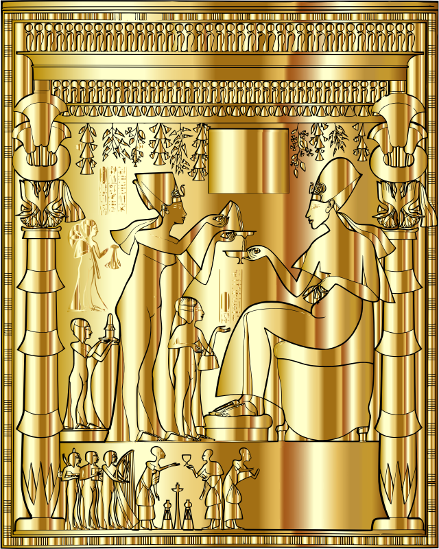 Pharaoh Khouenaten Served By The Queen Gold