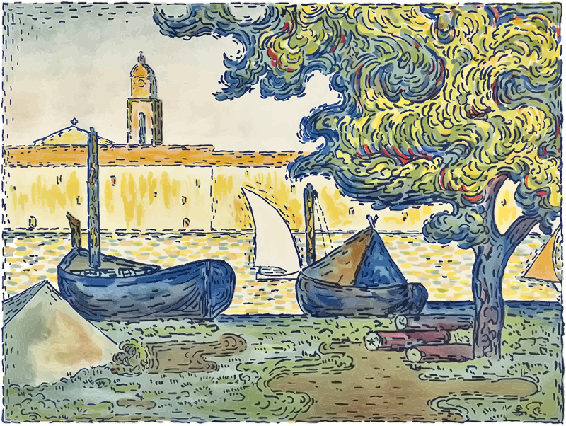 The Port of St. Tropez by Paul Signac Enhanced