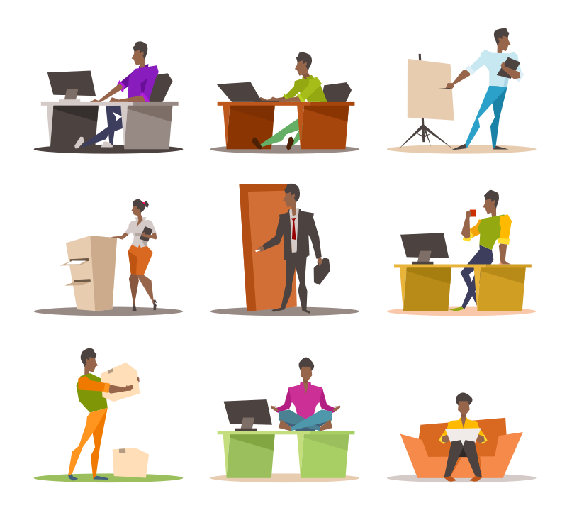 Set of African Office Workers