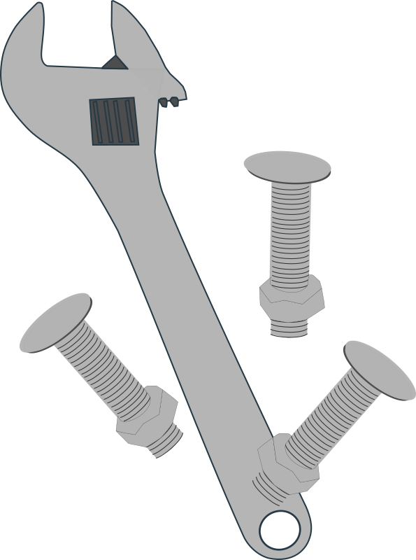 Clé anglaise et boulons poéliers