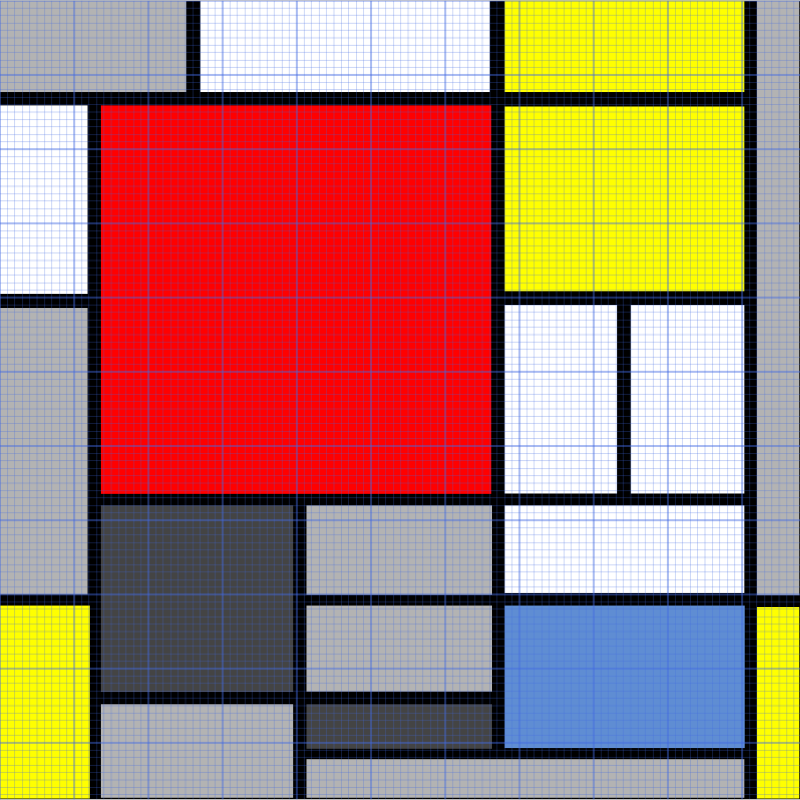 Piet Mondriaan - Composition with Large Red Plane, Yellow, Black, Grey and Blue with grid