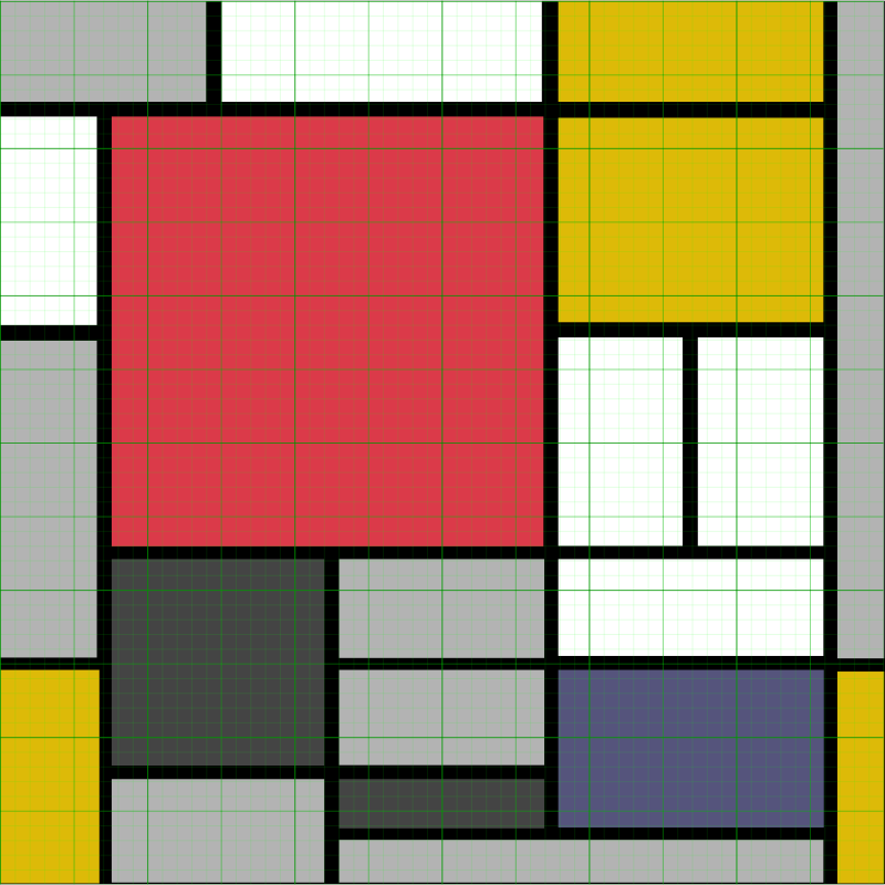 Piet Mondriaan - Composition with Large Red Plane, Yellow, Black, Grey and Blue with 60 columns grid