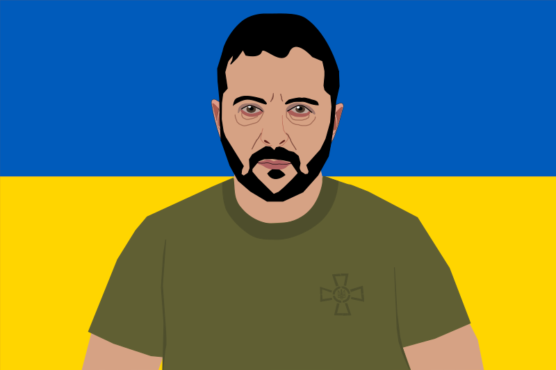 Volodymyr Zelenskyy with Ukrainian Flag Background