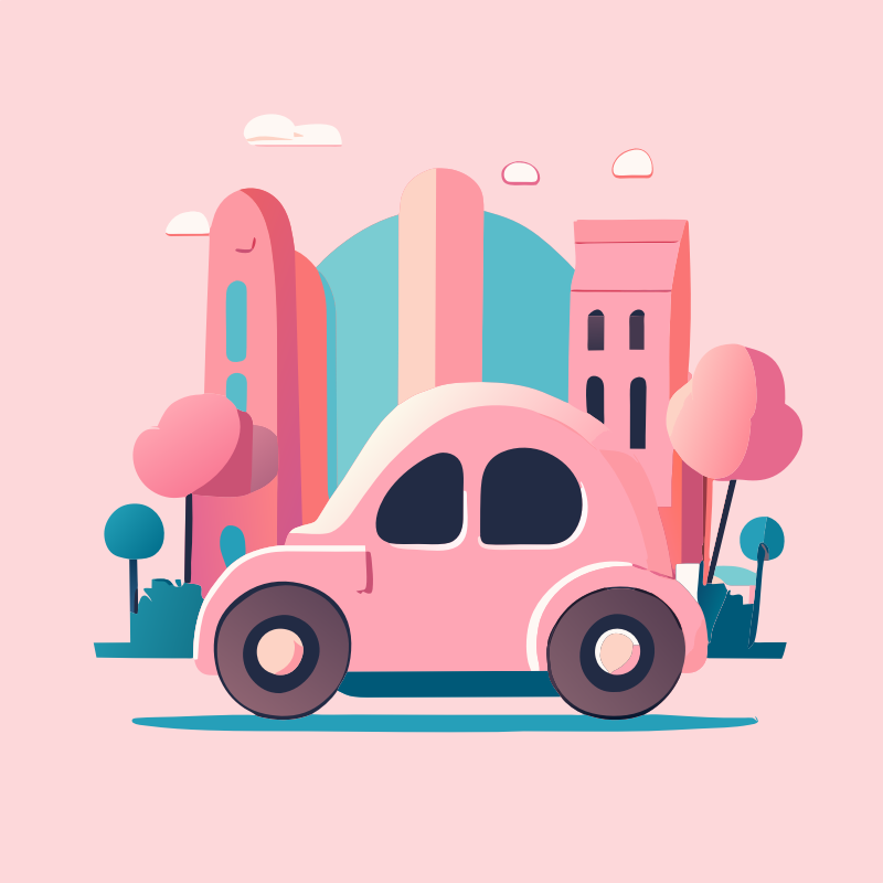 Small city car with cityscape background