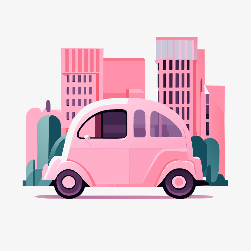 Small city car with cityscape background