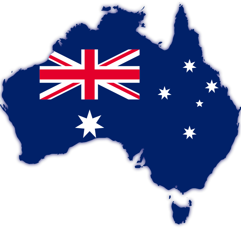 Australian map with flag shadowed