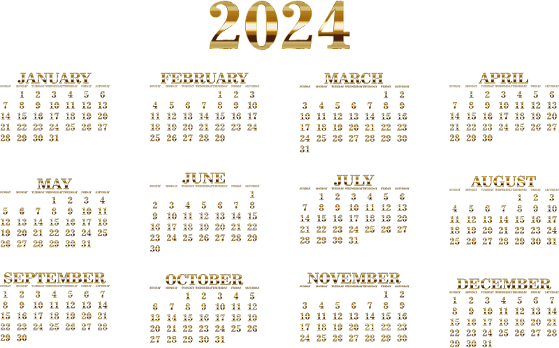 2024 Calendar Gold No BG