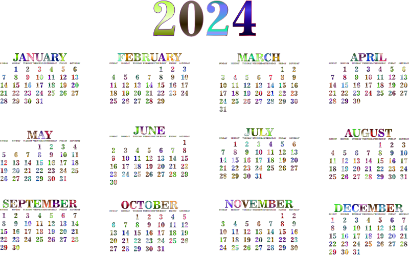 2024 Calendar Chromatic No BG