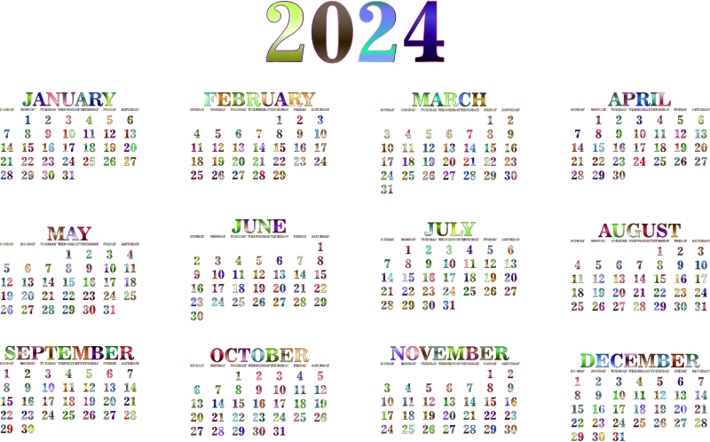 2024 Calendar Chromatic No BG - Openclipart