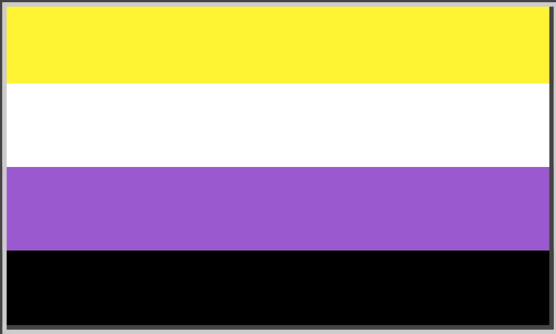 Non-binary pride flag with gray grooved border in original shape 