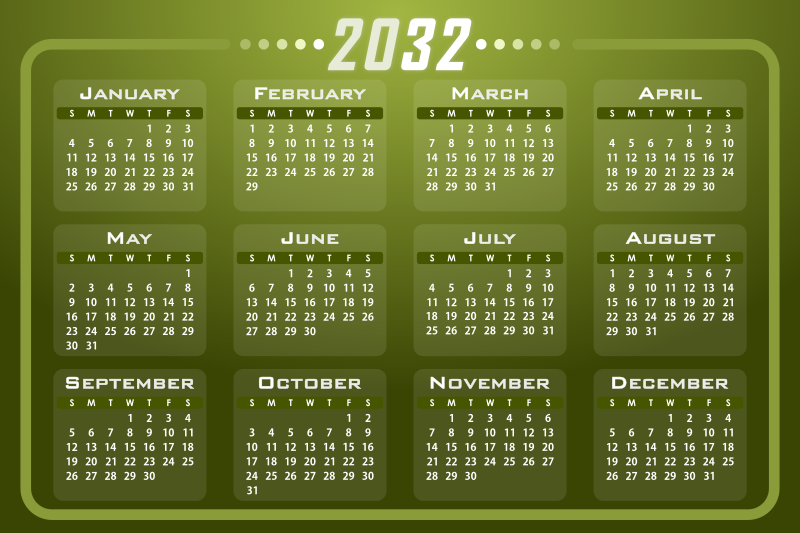 Calendar 2032 - Openclipart