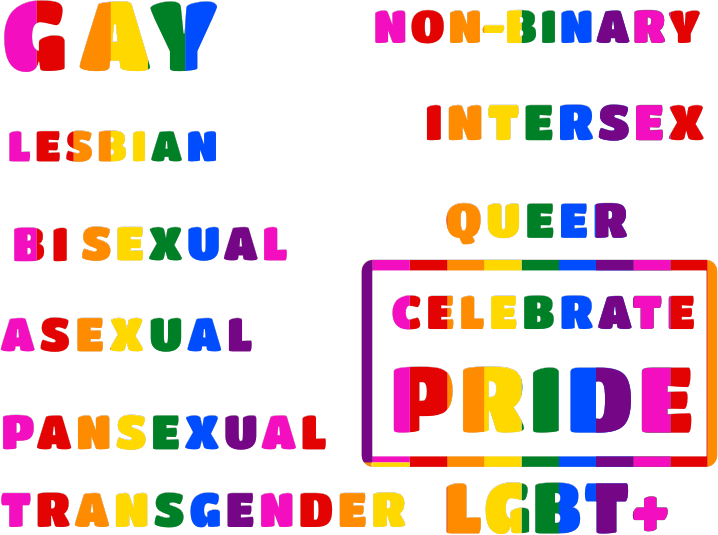 celebrate pride lgbt+ word art with pink 