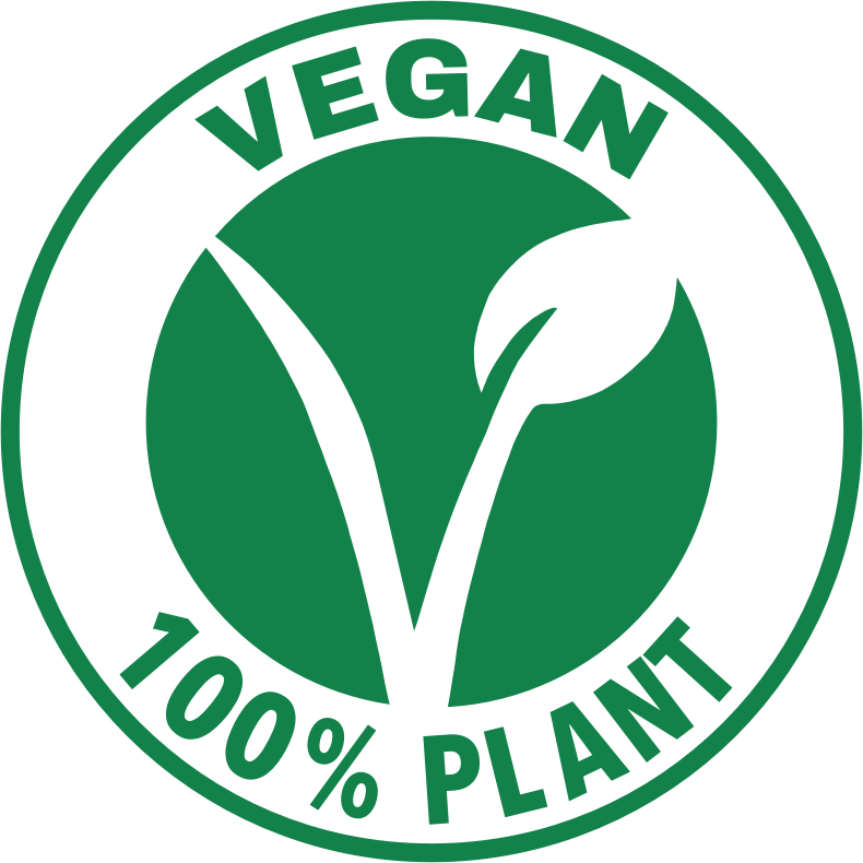 vegan 100% plant based round with text in green 