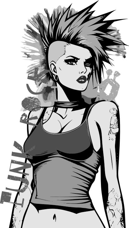 Graphic Punk Rock Girl With Mohawk SVG Cut File Cricut for