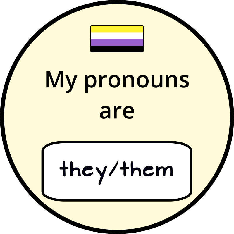 Nonbinary gender identity pronouns badge round yellow 
