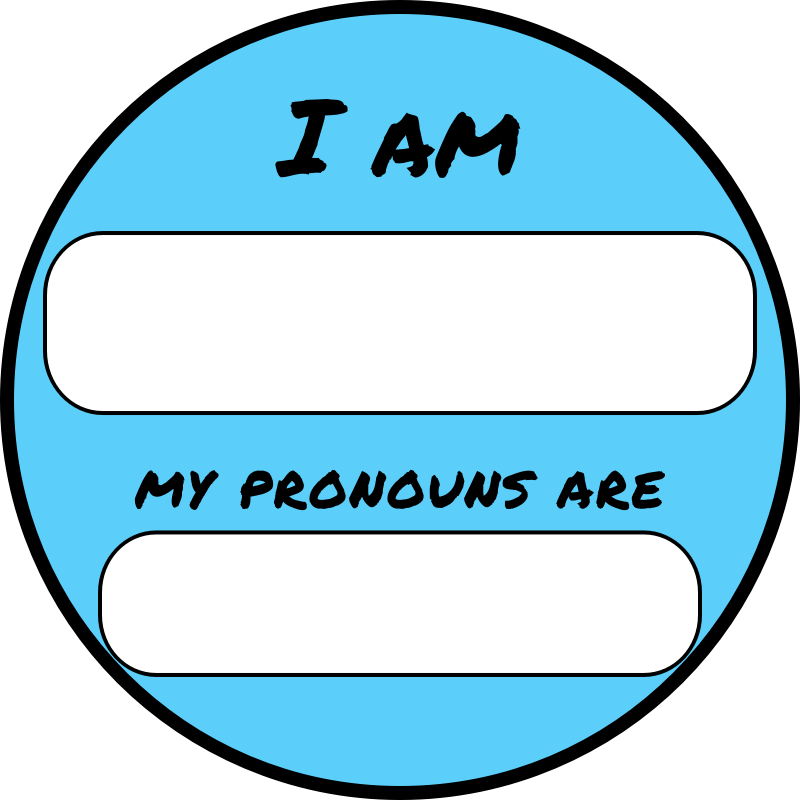 I am name and pronouns introduction badge in transgender pride blue color round