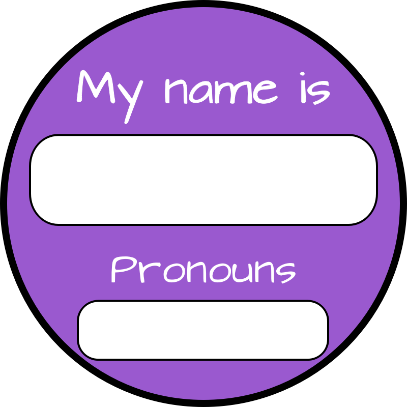 My name is and pronouns are nonbinary inclusive round purple badge 