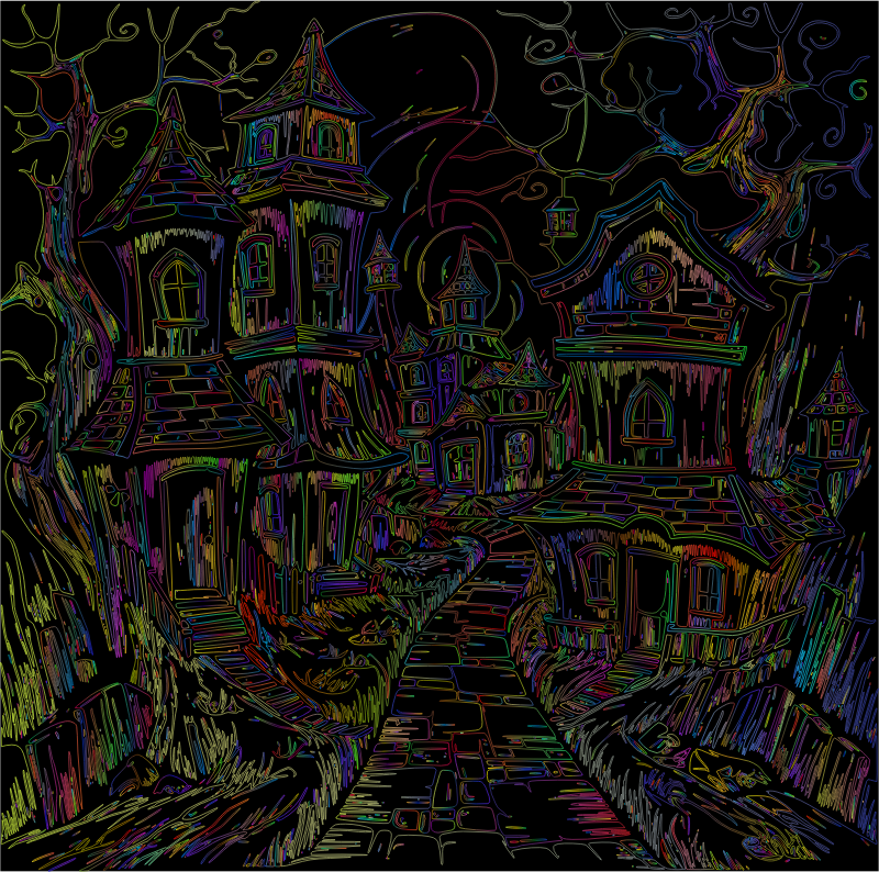 Haunted Houses By Linnaea Mallette Vectorized Polyprismatic Line Art