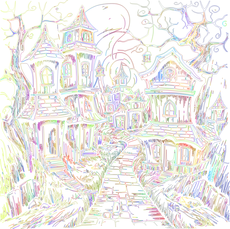 Haunted Houses By Linnaea Mallette Vectorized Polyprismatic Line Art No BG