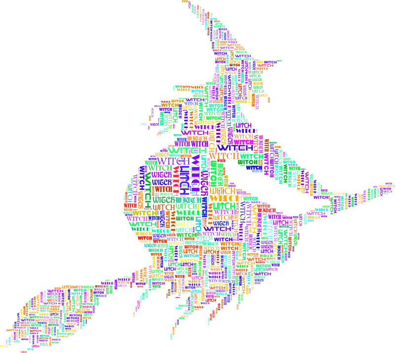 Witch Riding Broom Silhouette Typography