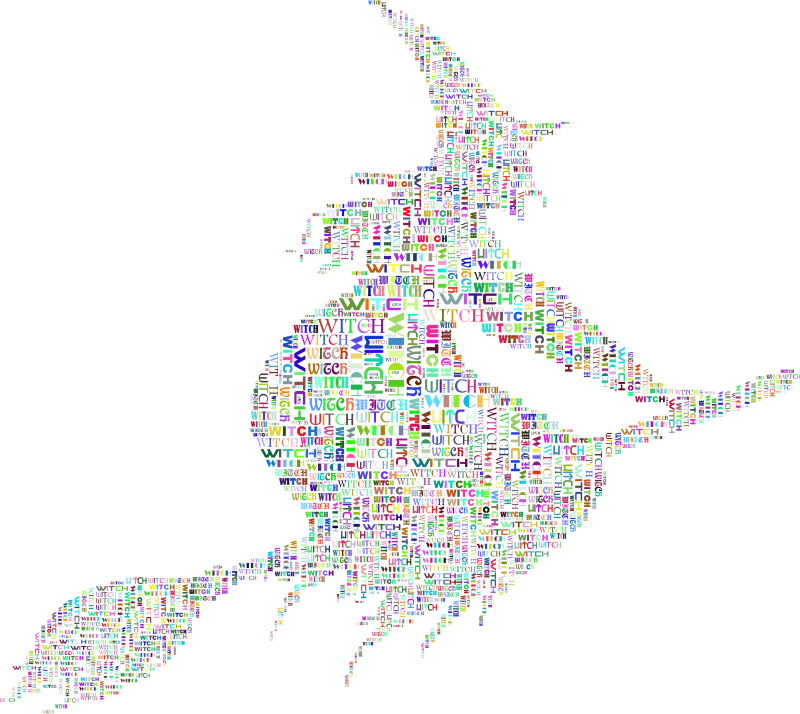 Witch Riding Broom Silhouette Typography Colorful