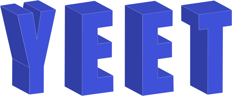 Yeet 3D block text in blue