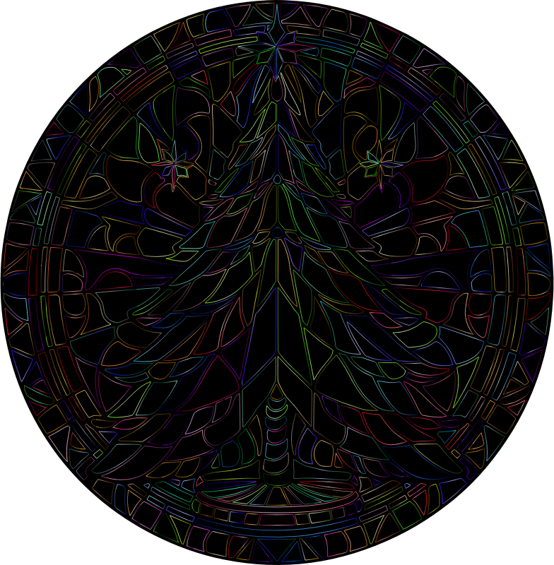 AL Generated Stained Glass Christmas Tree By Petr Kratochvil Vectorized Chromatic Outlines